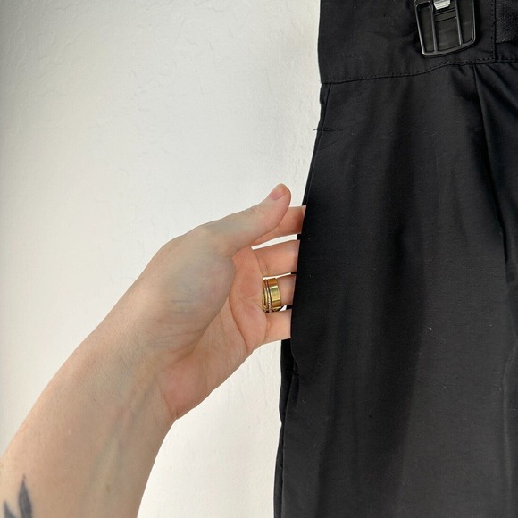 Oak + Fort Pants Womens 2 Black Pleated Tapered Leg Stretch Hem Belted - Picture 3 of 8